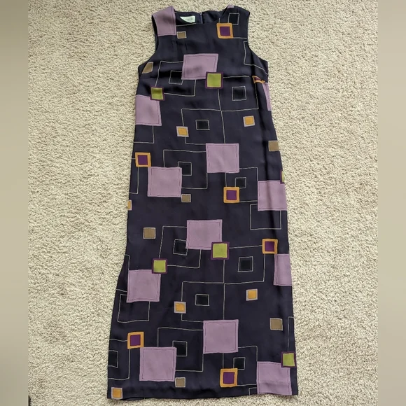 Maggy London Purple Pink Yellow Sleeveless Geometric Maxi Dress Size 8 - Picture 2 of 11